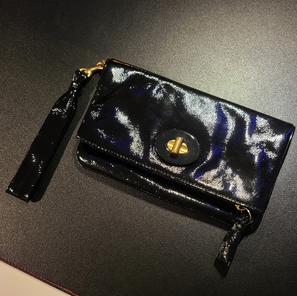 Rare black patent leather fold over Coach wristlet